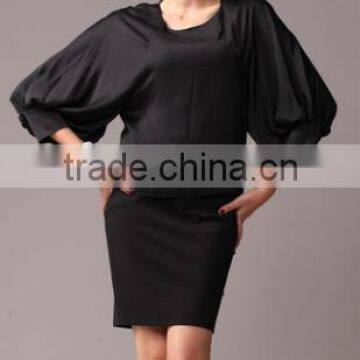 Pretty Steps 2016 elegant ladies casual autumn dress high quality round collar lantern sleeve dress