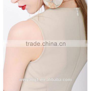 Nude Women Sleeveless Dress With V-collar Party Formal Dress