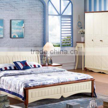 Mediterranean style prefab houses solid wood white bed with 1.5m and 1.8m