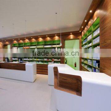 Pharmacy Drugstore Display Furniture Design, Medicine Wooden Wall Cabinet And Cashier Counter