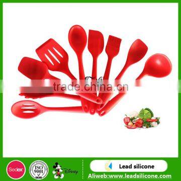 9PCs Red Silicon Kitchen Cooking Utensil Tool Set, Hi-heat Cooking