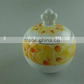 stock ceramic sugar pot with lid and beautiful decal