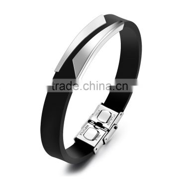 Fashion Silicone Men's Bracelets Unique Cutting Hollow Design Length Adjustable Stainless Steel Men Jewelry Bangles