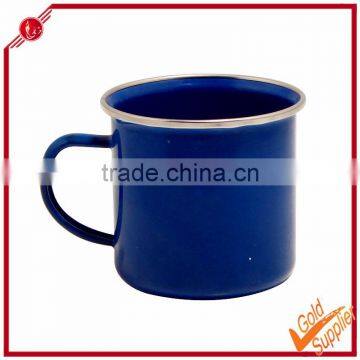 Blue enamel mug with stainless steel rim mug for sublimation