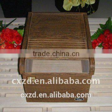 natural handmade high quality wood rice box with rolling shutter cover, food storage box