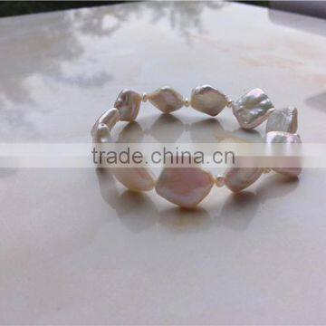 White Diamond Shape Freshwater Pearl Bracelet Wholesale 10-12mm photo-2