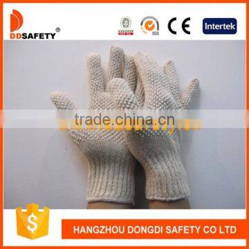 Natural Cotton Polyester String Knitted White PVC Dotted Safety Gloves