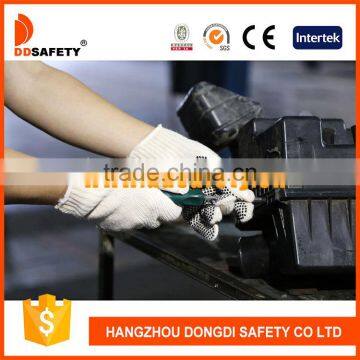 Natural Cotton Polyester Gloves 4thread String Knit Gloves With Black PVC Dots One Side photo-2