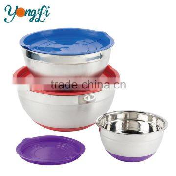 Non Slip Silicone Bottom Stainless Steel Mixing Bowls Set With Lids Kitchen Tools