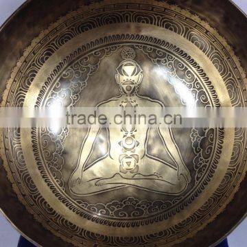 High Quality Chakra and Prayer Mantra Carved Himalayan 7 Metal Healing Singing Bowl photo-2