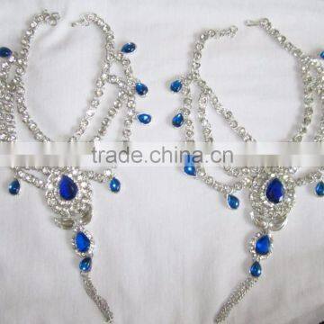 SILVER Blue Crystal Anklets Toe Ring Barefoot Sandal PAYAL Pair photo-2
