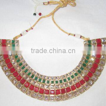 Crystal Maroon GreenDesigner necklace Earring set