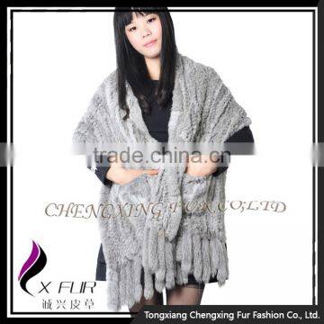 CX-B-01D 2016 Wholesale Stock Knitted Pocket Scarf Rabbit Fur Lady Fur Shawl photo-4