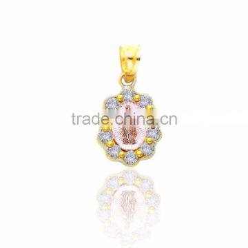 14kt Two Tone plated Mary CZ Religious Pendant