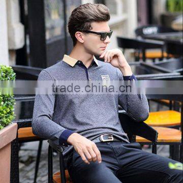 MSW0045 In 2016 the New Autumn and Winter Male Pure Cotton T-shirt Lapel Mens Long Sleeve T-shirt Printing Brand Menswear