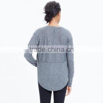 V Neck Long Sleeve T-shirt for Women in Naples Stripe photo-3