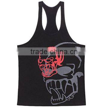 100% cotton printed mens Y black gym tank top