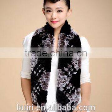 2015 New Style Ear Neck Warmer Ladies Whole Set Long Genuine Rex Rabbit Fur Scarf photo-2