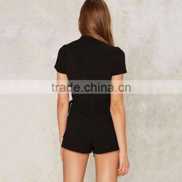 Latest Designs Black Deep-v Sexy Ladies Jumsuit Summer Short Sleeve Jumpsuit Ropmer for Women photo-2