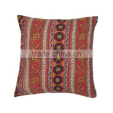 Kantha Cushion Cover - Coral With Black and Ochre photo-2