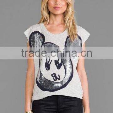 lady sequin t-shirts in grey marle