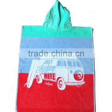 Swimming change robe poncho for kids cotton velout reactive printing hooded towels