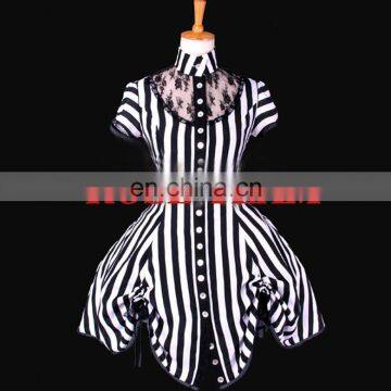 Rose Team-Free Shipping Custom-made Black and White Stripe Ball Gown Costume Medieval Victorian Dress