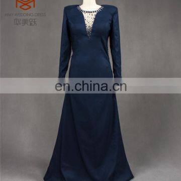 OEM Service Floor Length Long Sleeve Beaded Scalloped Neck Old Women Dress