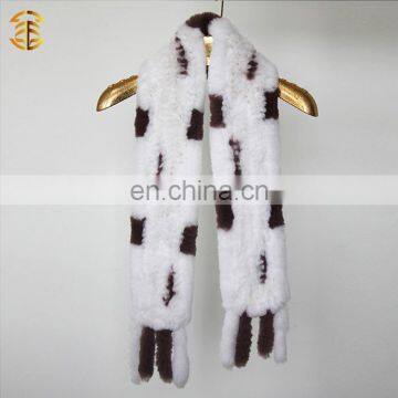 Girls Genuine Knitted Rex Rabbit Fur Scarf Womens Contrast Color Scarves