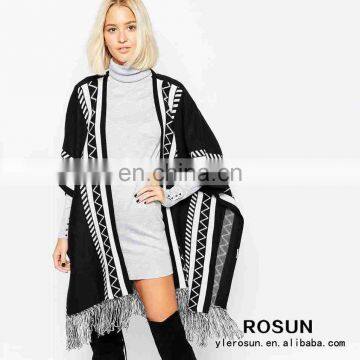 2016 Spring contrast pattern cashmere poncho sweater