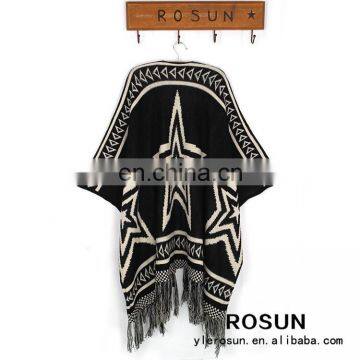 Black Great Star Pattern Woman Cardigan Shawl Style With Fringes Crochet Sweater Pattern photo-3