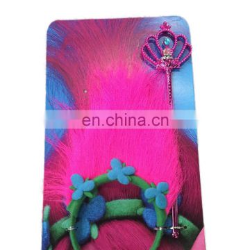 MCH-2278 New arrival wholesale Halloween the good luck trolls magic fairy wand wigs headband for kids