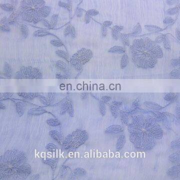 Plain lace silk crepe georgette fabric with embroidery pattern