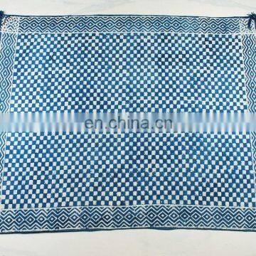 Indian indigo carpet runner rugs carpets hand block print cotton rag rug