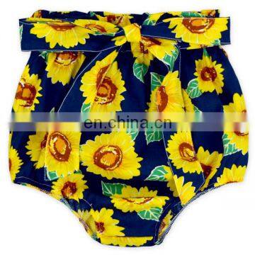 Wholesale Latest Design Sunflower Baby Girls Short Pants Bowtie Summer Girls Shorts