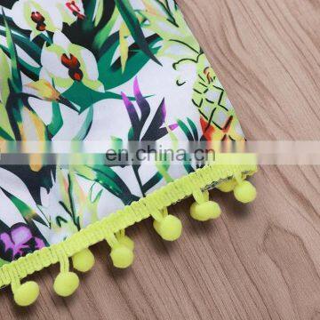 2019 Summer Girls Palm Leaf Pineapple Cardigan Tops t Shirt & Shorts 2pc Short Sleeve Kids Cardigan Set photo-4