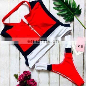 Sport Style Zipper Front Push Up Bikini Set Splicing Bandage Bikinis Women Thong Swimwear Sporty Swimsuit Biquini Bathing Suits