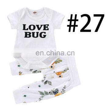 "love Bug" 2019 Floral Print Baby White Rompers & Pants 2pcs Set photo-2