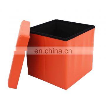 RTS Square orange PVC folding stool storage ottoman for bedroom room optional color