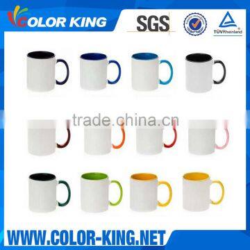 350ml Handle And Inner Colorful Sublimation Coated White Drinking Mug