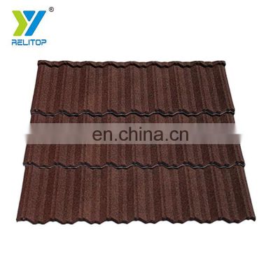 Reddish Brown Nosen Type Stone Coated Steel Roof Tile  0.3mm To 0.5mm Metal Roofing Sheet