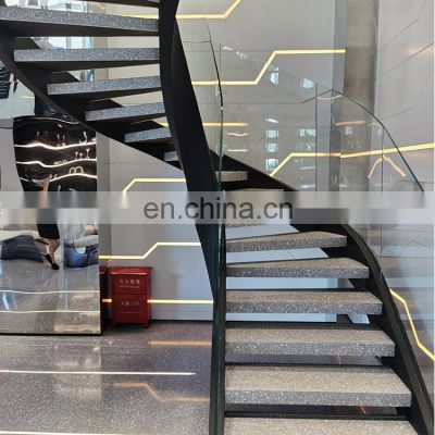 Customized spiral staircase stainless steel Marble spiral tempered glass wood stairs