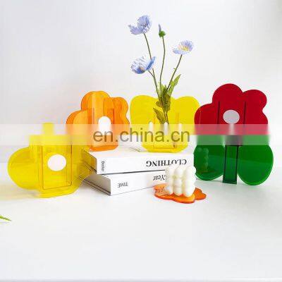 Flower Vases Color Small Nordic Plant Bud Modern Clear Cheap Decoration Wedding Metal Glass Flower Acrylic Vases For Home Decor