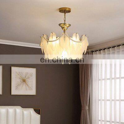 Simple Modern White Cream Pendant Light Living Room Bedroom Dining Glass Feather Chandelier