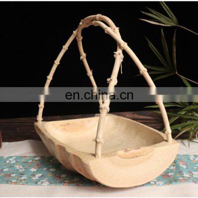 Simple Handicraft the Plate Nordic for Food Tray Dish Snacks Kitchen Dry Fruit Dessert Coffee Bamboo Root Craft Basket With Hand photo-2