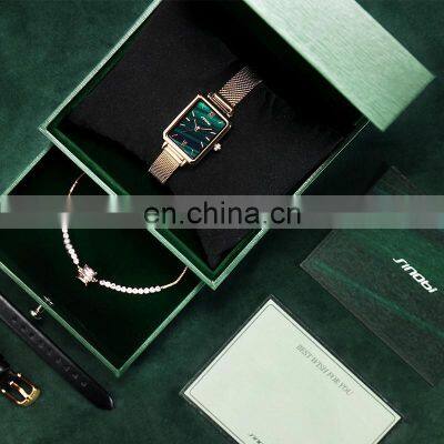 SHENGKE Fashion Square Ladies Quartz Watch Bracelet Set Greeting Green Watch Jewelry Replique Montre De Luxe Femme