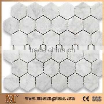 Carrara white marble hexagon 3" mosaic tile