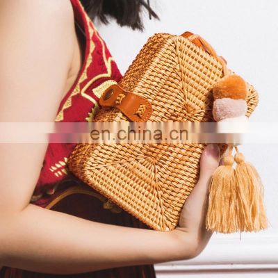 Eco friendly square crossbody straw rattan bags for women