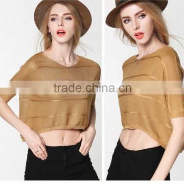 hot spring and summer fashion sweet ice silk sweater and slim ice silk umbilical leakage sweater