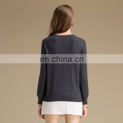 Designs For Girls Round Collar Slim Fit Deep Gray Jacquard 100% Cashmere Sweater photo-2